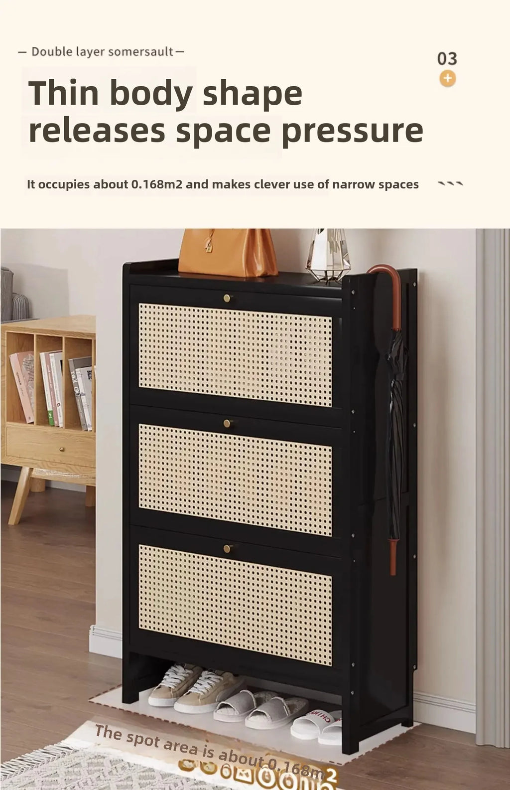 Bamboo Multi-layer Shoes Organization Rattan Flip Shoe Rack Living Room Against The Wall Boot Shelf Versatile Storage Cabinet