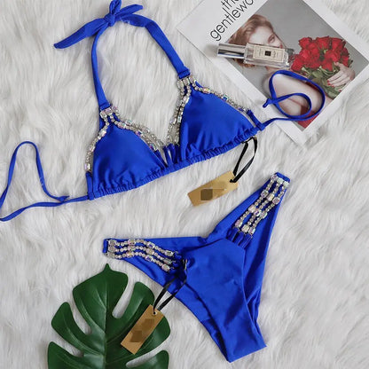 nuovo costume da bagno in due pezzi con strass 2026 cristallo di lusso perizoma Sexy perizoma Bikini Set costumi da bagno da donna costume da bagno Sexy da spiaggia