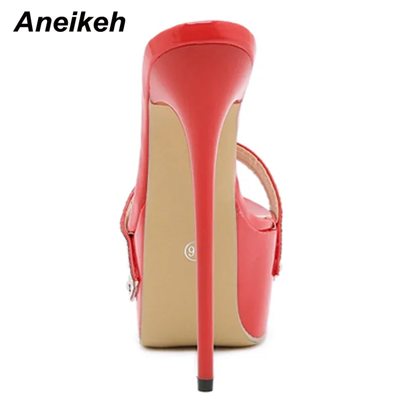 Aneikeh Pantofole con ciabatte ultra alte con piattaforma sexy Bling Scivoli in PU Scarpe da donna di nuova moda per adulti Estate Roma Classici a pois