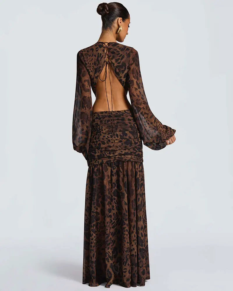 GACVGA Abito lungo elegante in chiffon per donna Nuovi abiti con maniche a lanterna Abiti lunghi aderenti da club sexy pieghettati