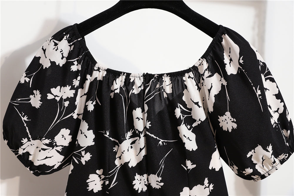 Mini abiti da donna Moda estiva Abiti femminili Stampa Abiti in chiffon floreale Abito casual con maniche corte a pieghe arricciate