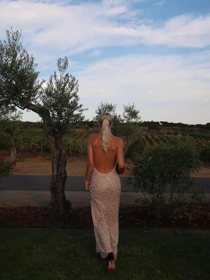 Abito lungo senza maniche senza schienale chic da donna Elegante coltivare la stessa veste 2026 Abiti con lacci temperamento stile sexy