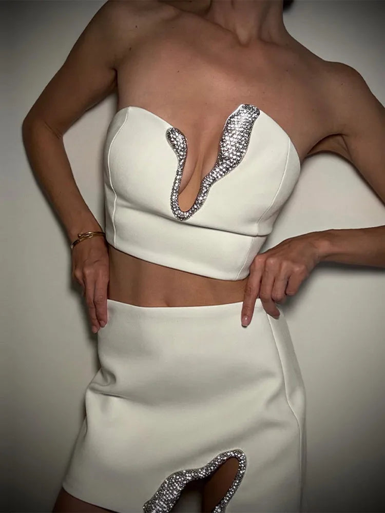 Mini abito da donna sexy con strass senza maniche senza schienale sottile pacchetto anca tubo abiti da festa femminili 2025 Summer Bar Club Lady Gown