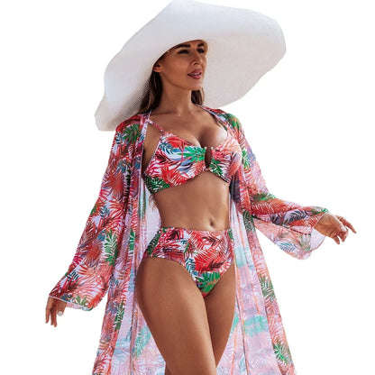 Sexy High-end Women's Swimsuit Bikini Three Piece Set with Multi-color Printed Women's Swimsuit