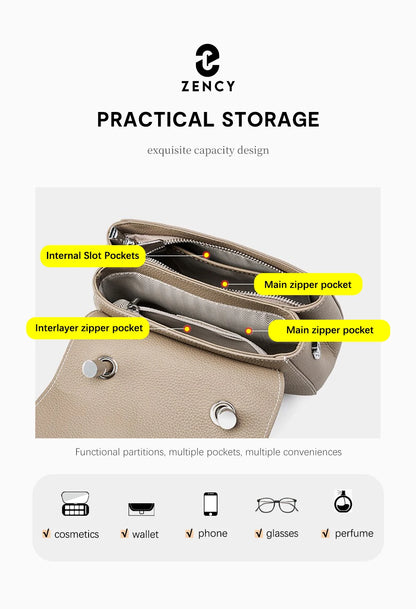 Zency Borsa a tracolla piccola semplice in vera pelle con manico superiore Borsa a tracolla firmata da donna Borsa a tracolla Bolsa 2025 Sac