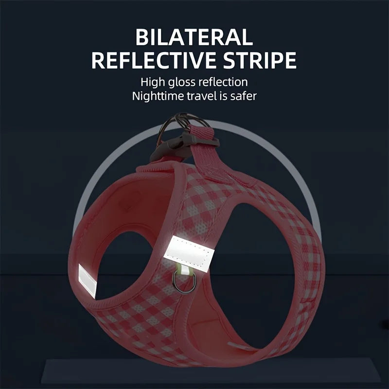 Tuta per gatti, Tessuto traspirante con motivo scozzese, Accessori metallici durevoli con strisce riflettenti, Lavabile a mano, Fibra di poliestere, Adatto per la maggior parte dei gatti, Forniture per animali Accessori per g