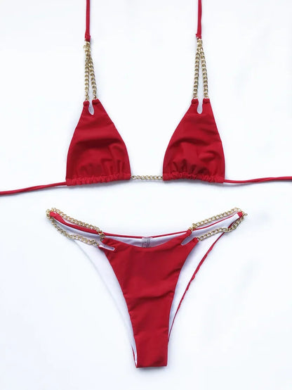 Micro Bikini Sexy 2026 Nero Solido con Reggiseno Push-Up e Cinghie Metalliche, Costume da Bagno Brasiliano, Perizoma, Biquini