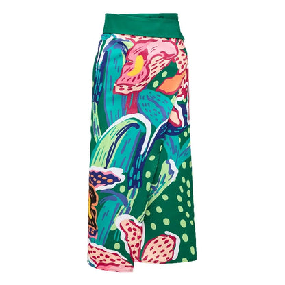 Vintage Green Abstract Print Bikini Set Women Push Up High Waist Swimsuit 2026 Beach Bathing Suit Long Skirt 3 Piece Swimwear
