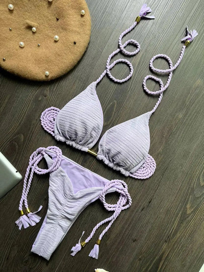 RUOTONGSEPT Sexy Braided Rope Straps Bikini Set 2024 New Swimsuit Women Swimwear Push Up Brazilian Bathing Suit Beach Biquinis