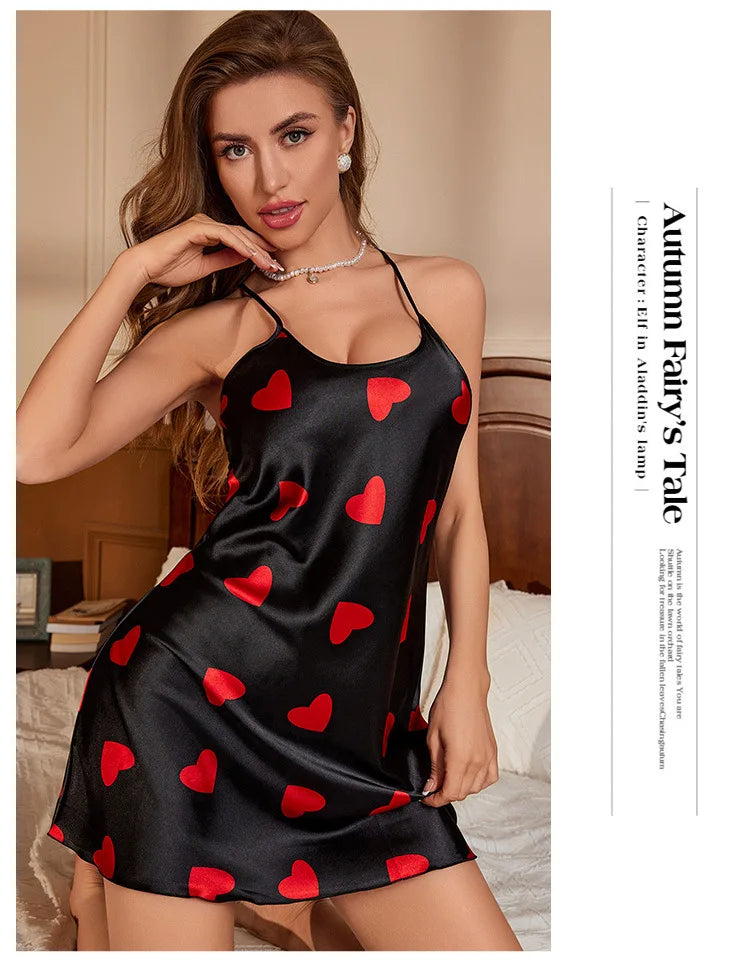 Pigiama estivo nuovo sexy tinta unita stampato stile amore con scollo a U croce regolabile tracolla sottile abito senza schienale