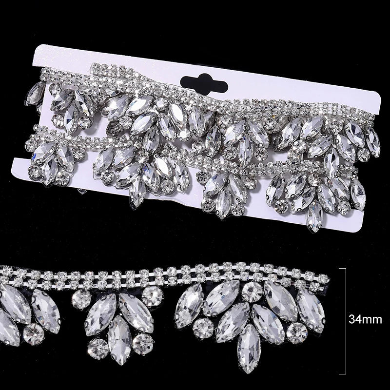 Ducrystal 1 metro motivo strass nastro hot fix vetro cristallo strass trim catena per scarpe fai da te, borse, abiti decorazione