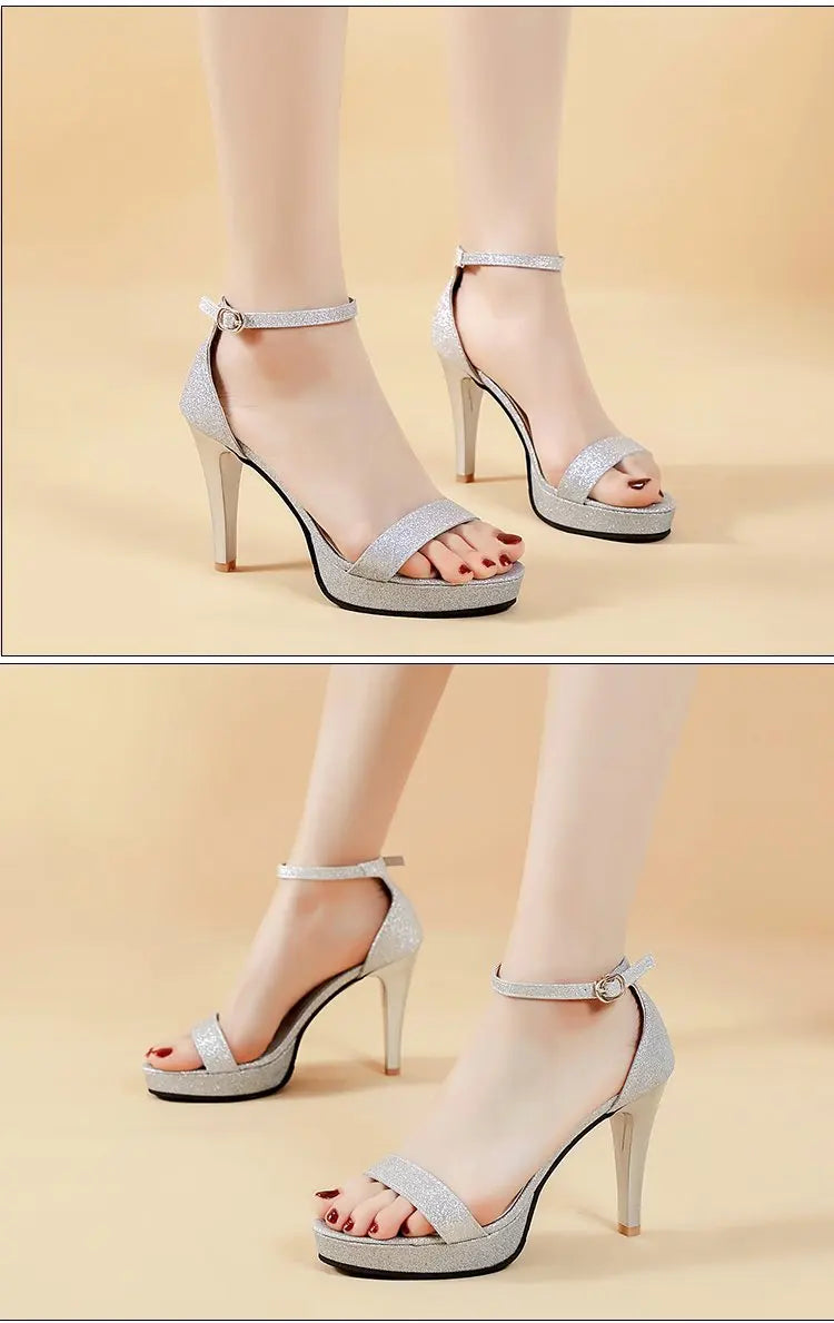 Comemore nuovi sandali con tacco alto donna sandali con tacco estivo Glitter décolleté neri scarpe da sposa classiche per feste su sandali con plateau scarpe da donna sandali con tacco tacchi donna sandali donna estivi
