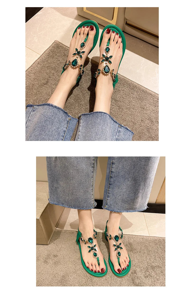 Appartamenti estivi Sandali Delle Donne di Cristallo Clip Toe Pantofole di Tendenza di Marca di Lusso Scarpe Da Donna Spiaggia Causale Presentazioni Aziende Produttrici Giochi Mujer Zapatos 2023