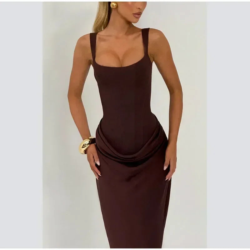 Mini abito da donna con scollo a V e scollo all'americana senza schienale Moda senza maniche a vita alta Abiti aderenti 2025 Nuova estate Lady Party Holiday Robes