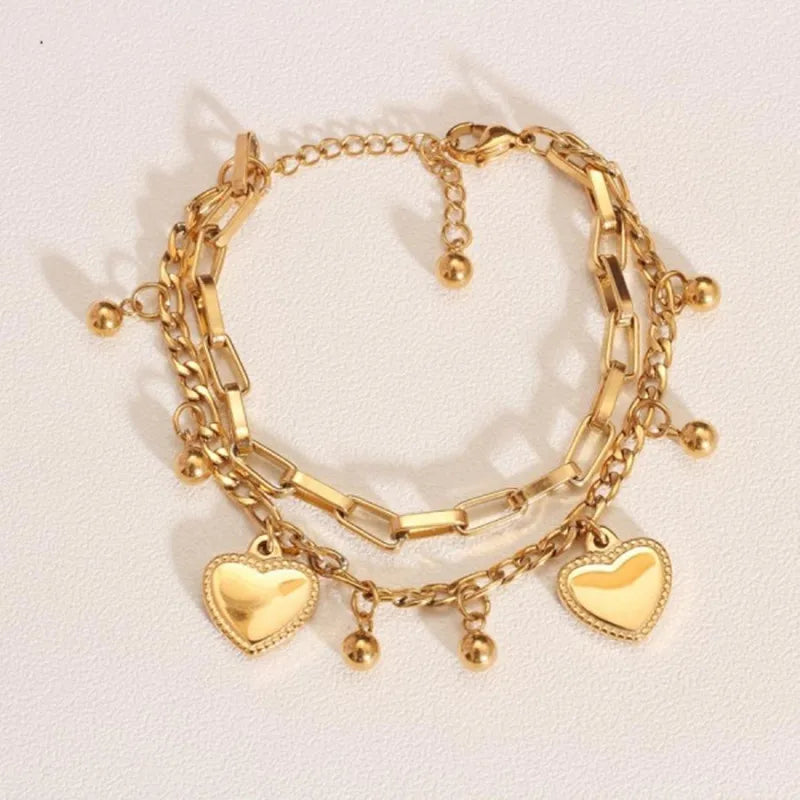 Bracciale d'amore con fagioli a sfera in acciaio multistrato di tendenza alla moda da donna, regali per viaggi, appuntamenti, banchetti, feste, festival
