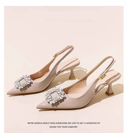 Damen Sandalen Sommer Damenschuhe Neu Spitze Zehenpartie Flache Schuhe Nude Rosa Diamanten Niedriger Absatz Slingback Schuhe Elegante Damenschuhe