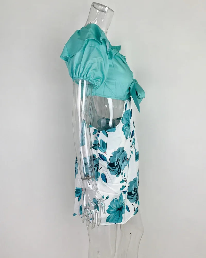 Summer Fashion Flower Print Slim Short tute donna Sexy una spalla scava fuori Bodycon tuta temperamento Lady Streetwear