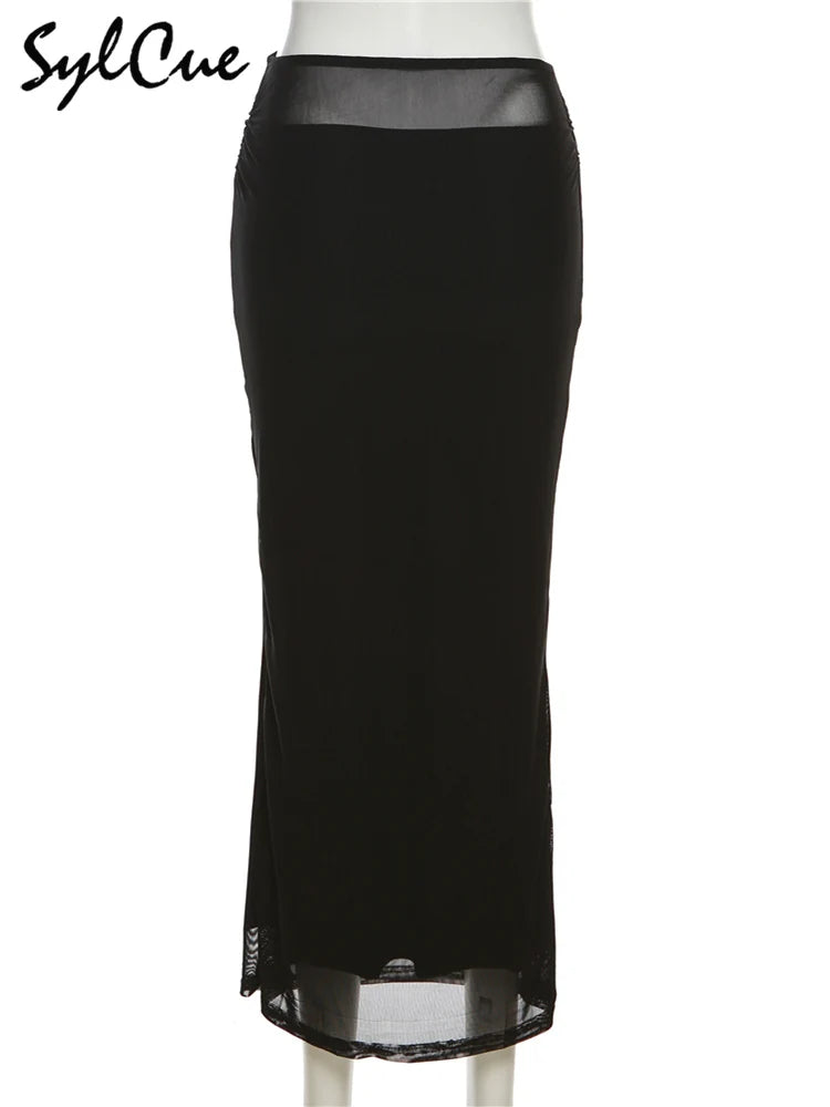 Sylcue Nero Semplice Tutto-fiammifero Casual Pendolari Estate Viaggi di Strada Fresco Gioventù Vitalità Stretto Sexy Gonna da Donna ad Alta Elasticità