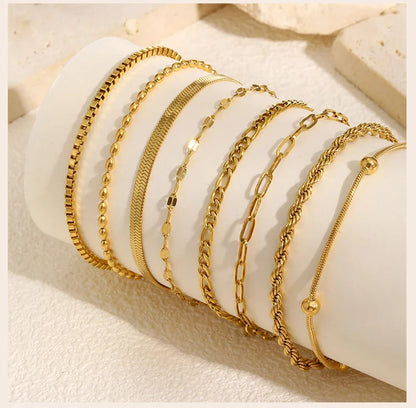 Bracciale in Acciaio Inossidabile Placcato Oro, Non Ossida, Impilabile per Donne, Sottile Catena a Spina di Pesce, Gioiello Impermeabile, Regalo