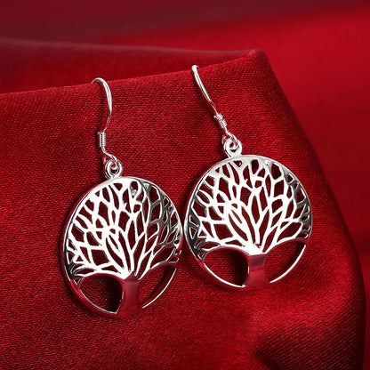 Hot Woman Jewelry Sets Silver Color Fine Retro Round Tree Pendant Necklace Earrings Fashion Party Wedding Holiday Gifts