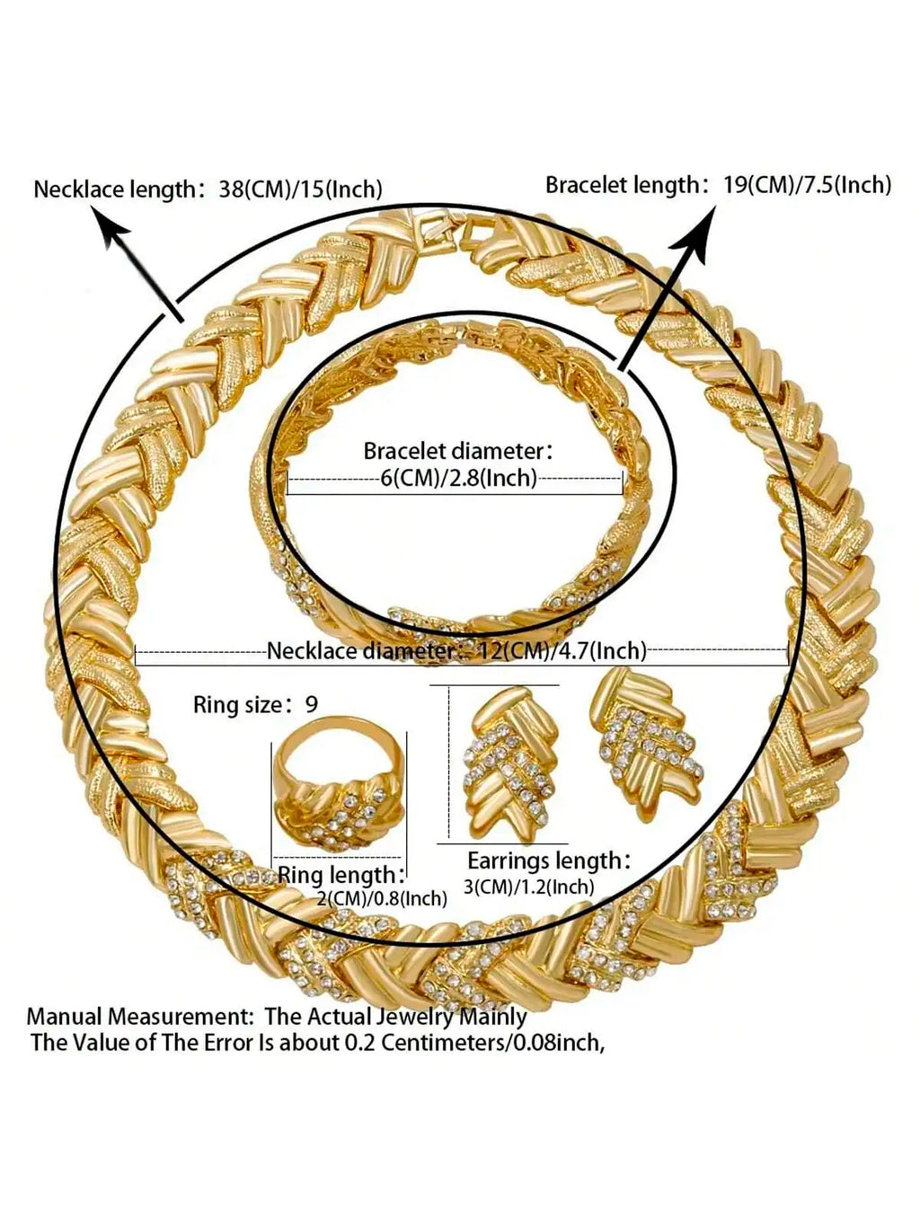 Dubai Schmuckset für Frauen, 18K vergoldet, Luxus-Halskette, Ohrringe, Armband und Ring, Schmuck, Hochzeitsparty, im Trend