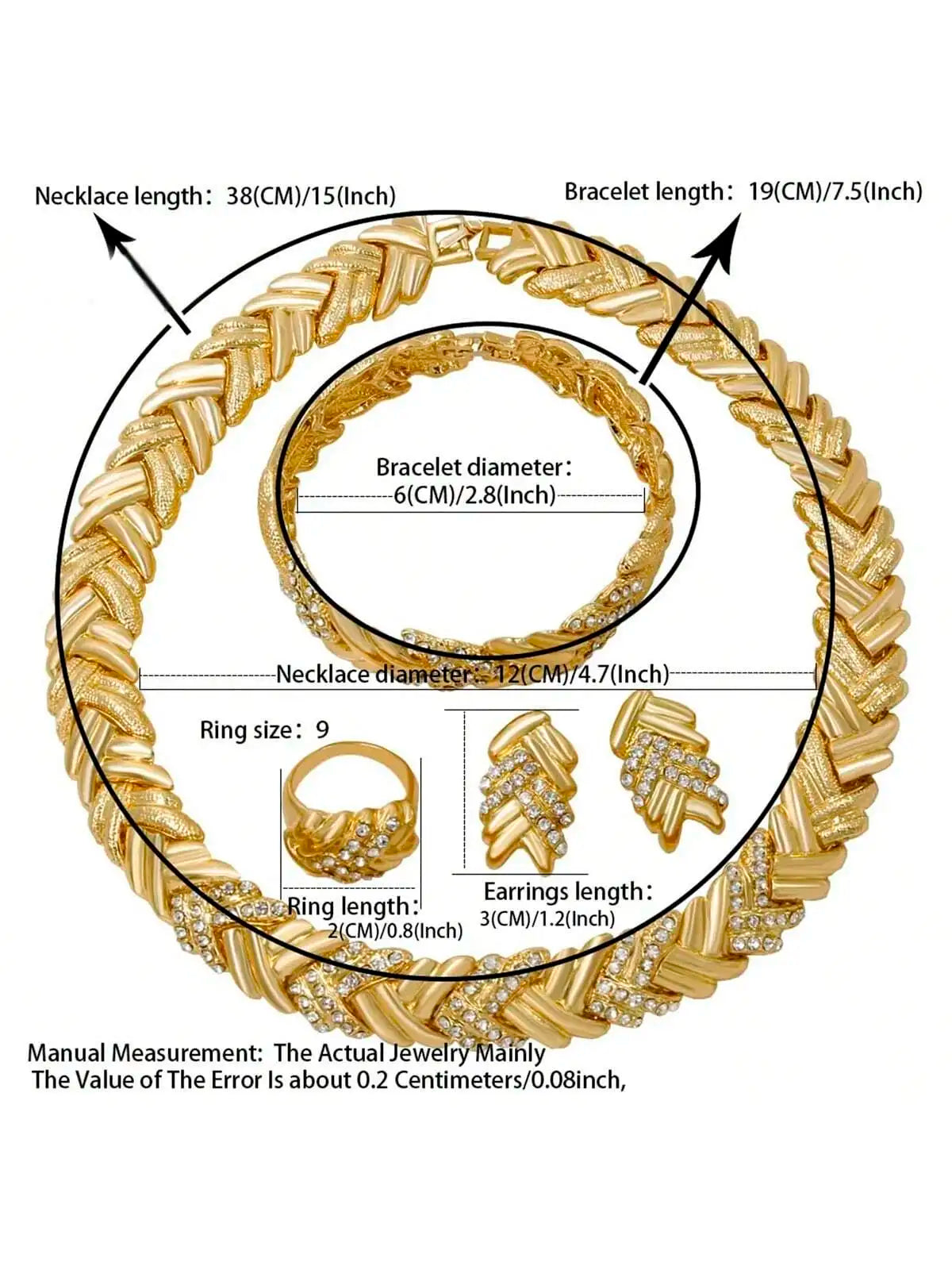 Dubai Schmuckset für Frauen, 18K vergoldet, Luxus-Halskette, Ohrringe, Armband und Ring, Schmuck, Hochzeitsparty, im Trend