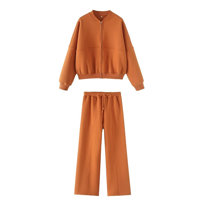 Abito caldo per le donne Pantaloni sportivi Set Inverno 2 pezzi Giacca e pantaloni in pile spesso con cerniera Set Tuta da donna in velluto per le donne