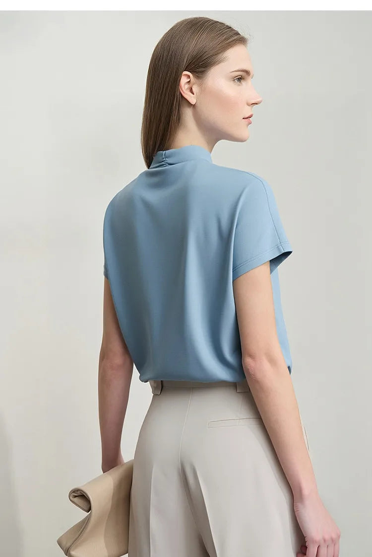 AMII Minimalism 2026 T-shirt Estiva da Donna Stile Classico Casual Scollo a V Manica Corta Tinta Unita Elasticizzata Top e Magliette Femminili 12312013
