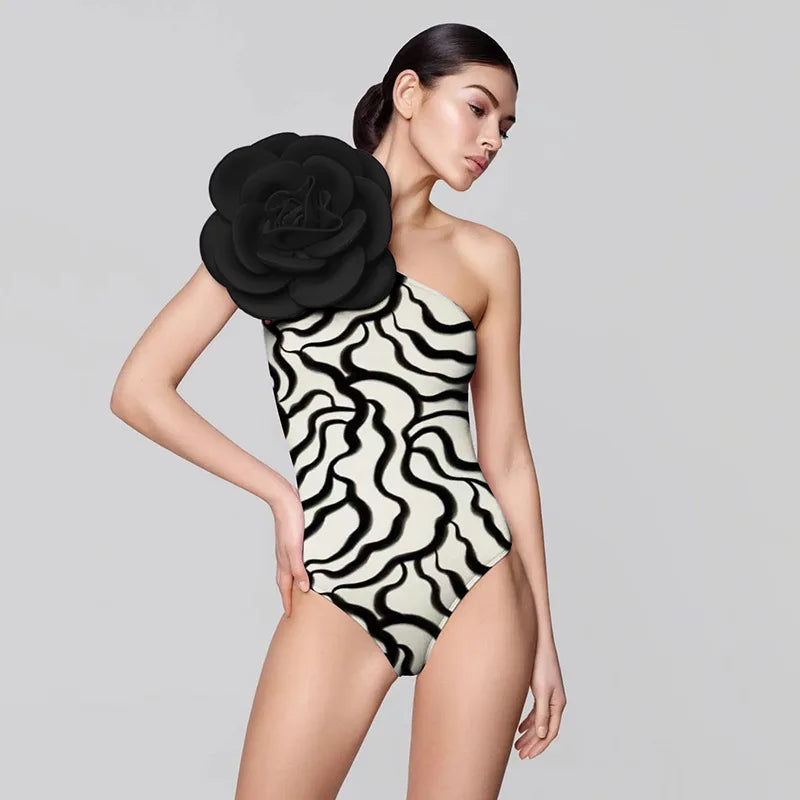 Costume da bagno floreale con stampa floreale con volant monospalla blu Set copricostume singolo micro monokini costumi da bagno sexy per ragazze Summer Beach