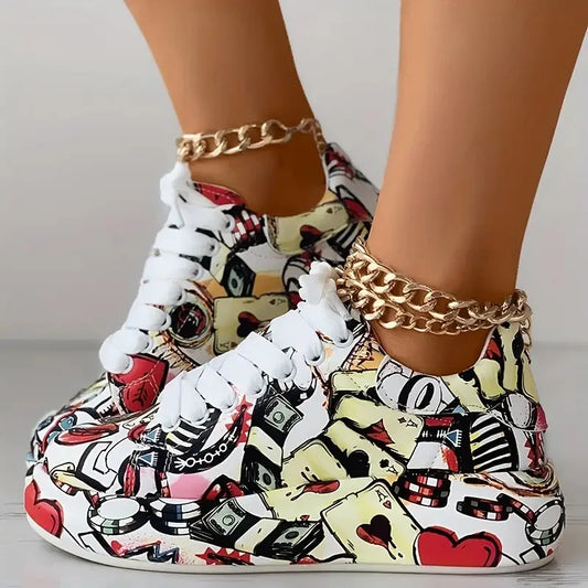 Scarpe da ginnastica da donna scarpe con la suola spessa 2024 nuova estate dipinta a mano Graffiti scarpe da esterno Casual scarpe da ginnastica da donna Zapatos De Mujer