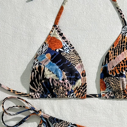 Nouveau maillot de bain bikini à col suspendu 2026 pour femmes, ensemble de bikini de vacances à la source chaude, maillot de bain pour adultes avec coussin de poitrine, sans support en acier