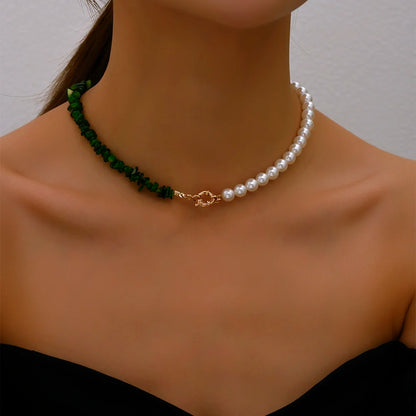 2023 tendenza elegante gioielli da sposa grande collana di perle per le donne moda imitazione perla verde rosa pietra di colore collana girocollo
