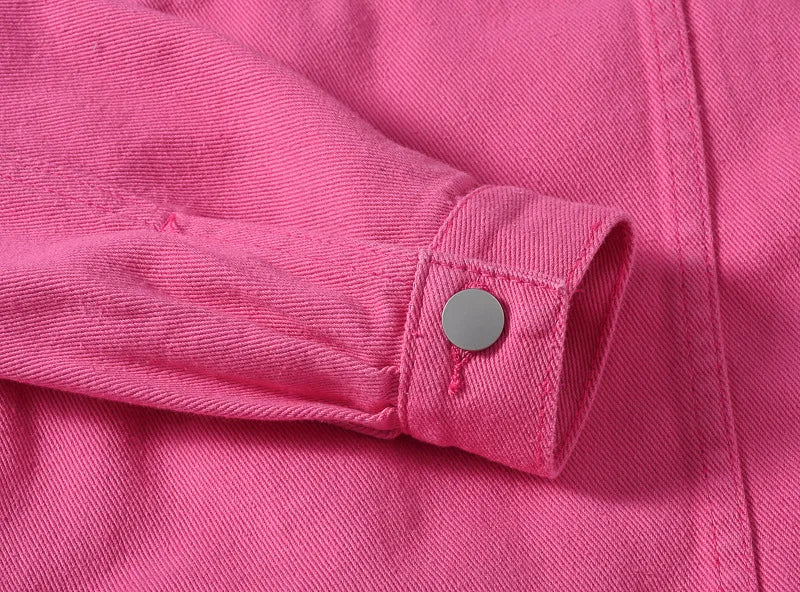 Giacca di jeans rosa Cappotto con risvolto monopetto primavera autunno da donna Moda Verde Nero Rosso Blu Capispalla Cappotto di jeans femminile