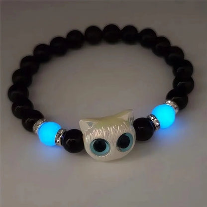 1 pz braccialetti coordinati per coppie luminoso simpatico gatto amicizia braccialetto nero bianco testa di gatto braccialetti che si illuminano al buio regalo