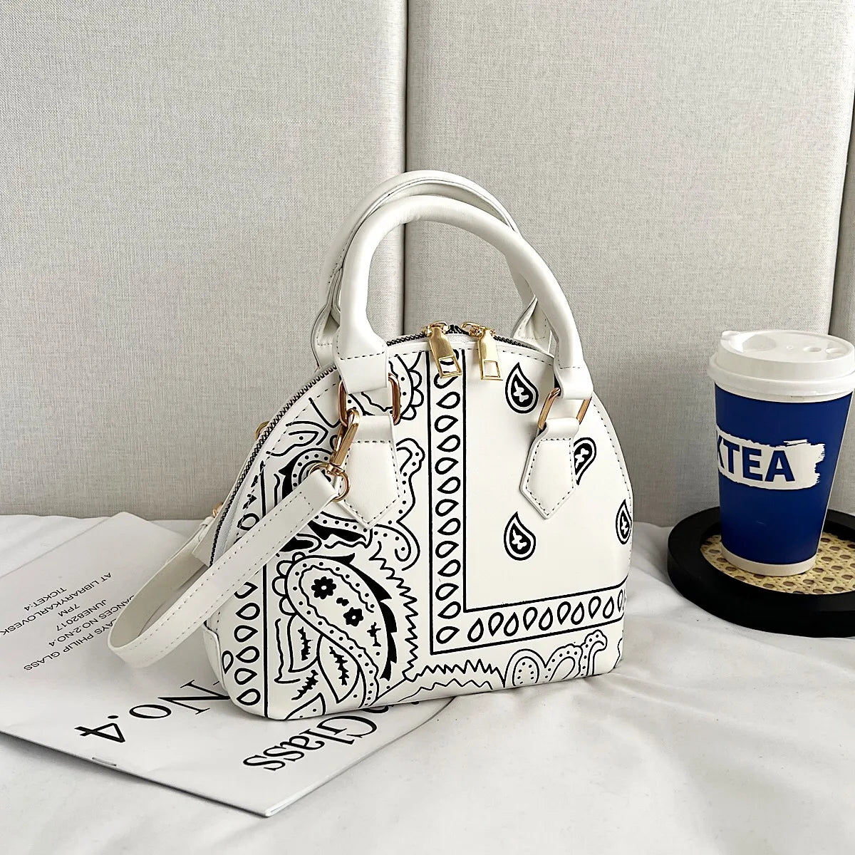 Borsa a conchiglia da donna in pelle PU retrò borsa a tracolla da donna con tracolla a fiori di anacardi estivi Set femminile borse a mano con manico piccolo