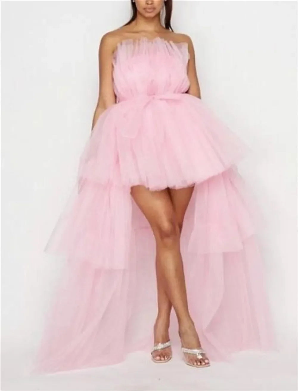 Elegante abito da cerimonia nuziale in tulle a rete per donna senza spalline con spalle scoperte abiti da sera a vita alta abiti da ballo per occasioni formali