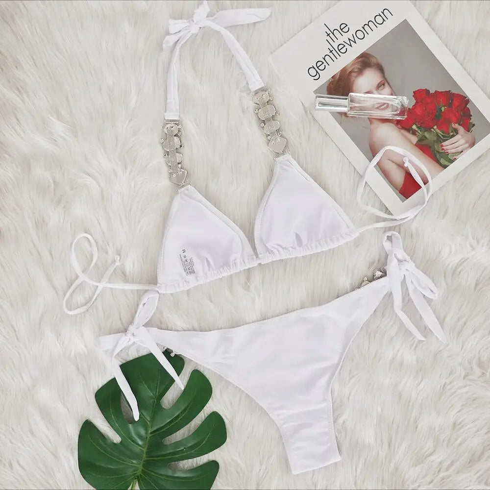 Costume da bagno femminile con strass ingioiellati e diamanti Costume da bagno donna Costume da bagno bikini a due pezzi Costume da bagno brasiliano Swim Lady