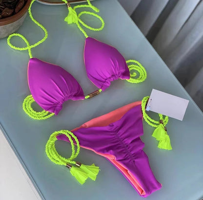 Costume da bagno donna bikini set bikini sexy con coulisse costumi da bagno leopardo due pezzi costume da bagno costume da bagno bikini con lacci biquinis