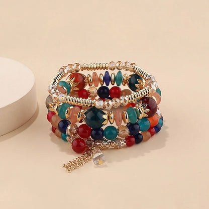4 pezzi nuovo set di braccialetti con perline con ciondoli e nappe per donna, bracciale a catena con perline di vetro colorato, gioielli bohémien da uomo