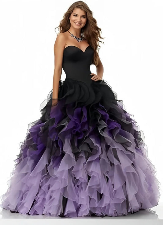 Abito Quinceanera in organza senza spalline con volant Abiti da ballo Abito da ballo lungo gonfio con scollo a cuore Ombre Abito da cocktail da sposa