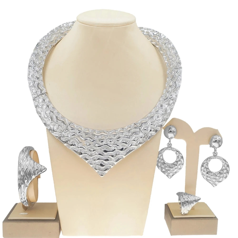 Ensemble de bijoux pour femme Italie Dubaï Plaqué or Collier rond Boucles d'oreilles style simple Bracelet Cadeau femme Bijoux