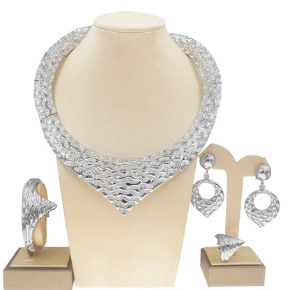 Ensemble de bijoux pour femme Italie Dubaï Plaqué or Collier rond Boucles d'oreilles style simple Bracelet Cadeau femme Bijoux