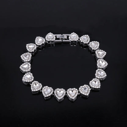 ZAKOL 45CM Nuovo Hip Hop Tennis Bracciale a catena Collana Cuore lucido Strass CZ Fashion Rock Party Set di gioielli