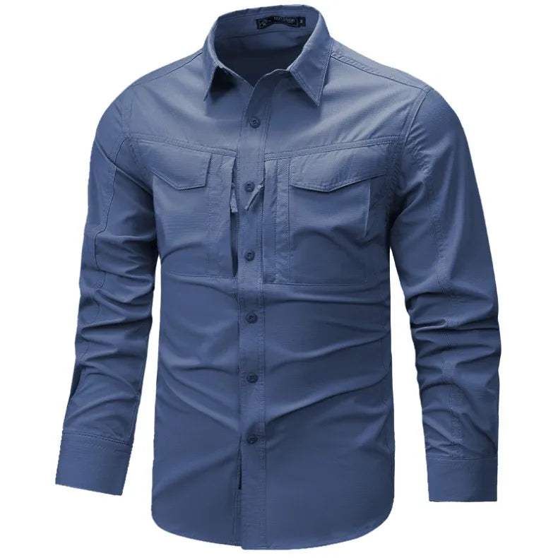Camicia a maniche lunghe da uomo primavera autunno Camicie da lavoro tattiche da uomo Top Camicie cargo da pesca per escursionismo multitasche da esterno ad asciugatura rapida