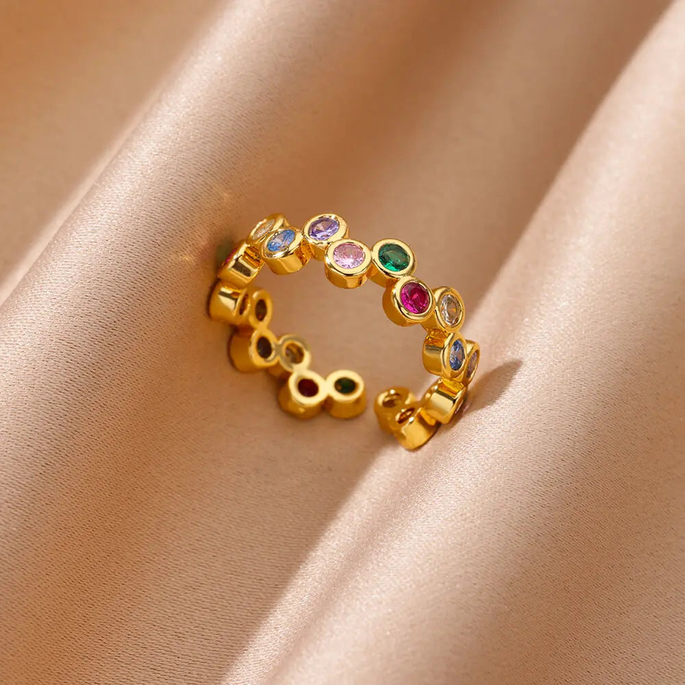 Anelli a forma di cuore geometrico con zirconi per donna Anello nuziale in acciaio inossidabile color oro Gioielli estetici di lusso Regalo per coppia 2025