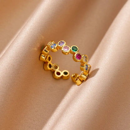Anelli a forma di cuore geometrico con zirconi per donna Anello nuziale in acciaio inossidabile color oro Gioielli estetici di lusso Regalo per coppia 2025