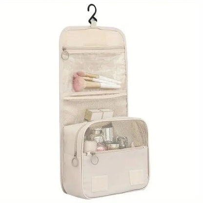 Borsa da Toilette Portatile con Gancio, Multifunzionale, Impermeabile, Resistente all'Usura, Multi-Strato, Grande Capacità, per Trucchi