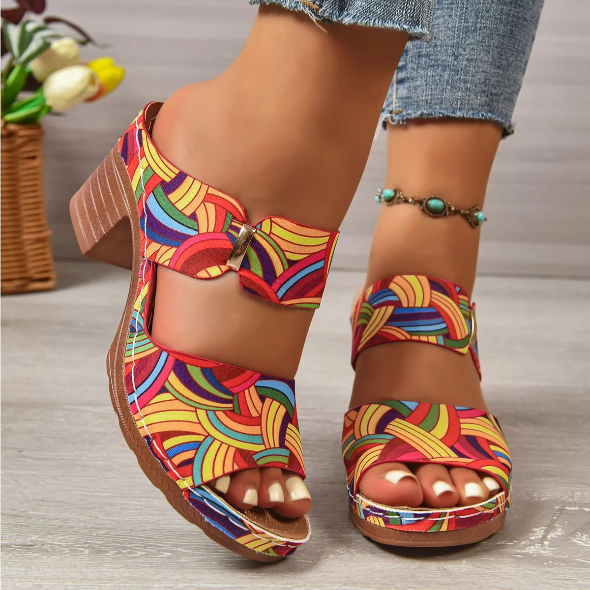 Sandales d'été légères à talons hauts pour femmes, nouvelles sandales élégantes à bout ouvert et talon épais, mules décontractées à bride arrière pour femmes 2026