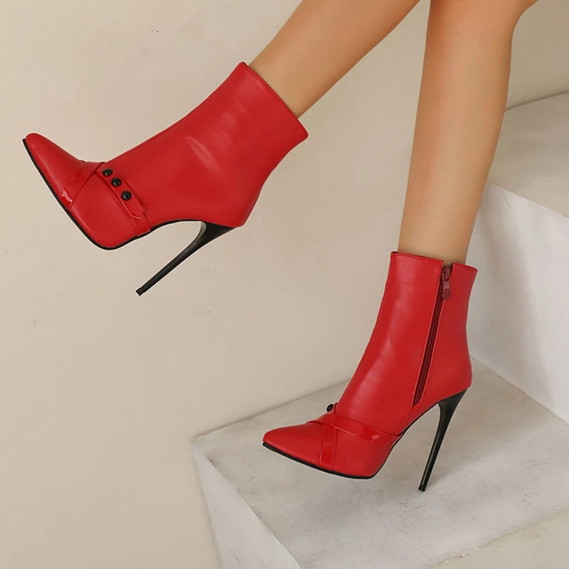 REAVE CAT Sexy Stiletto 12cm High Heel Ankle Boots Leather Party Big Size 44 45 46 47 48 US15 US16 US17 Black Yellow Purple