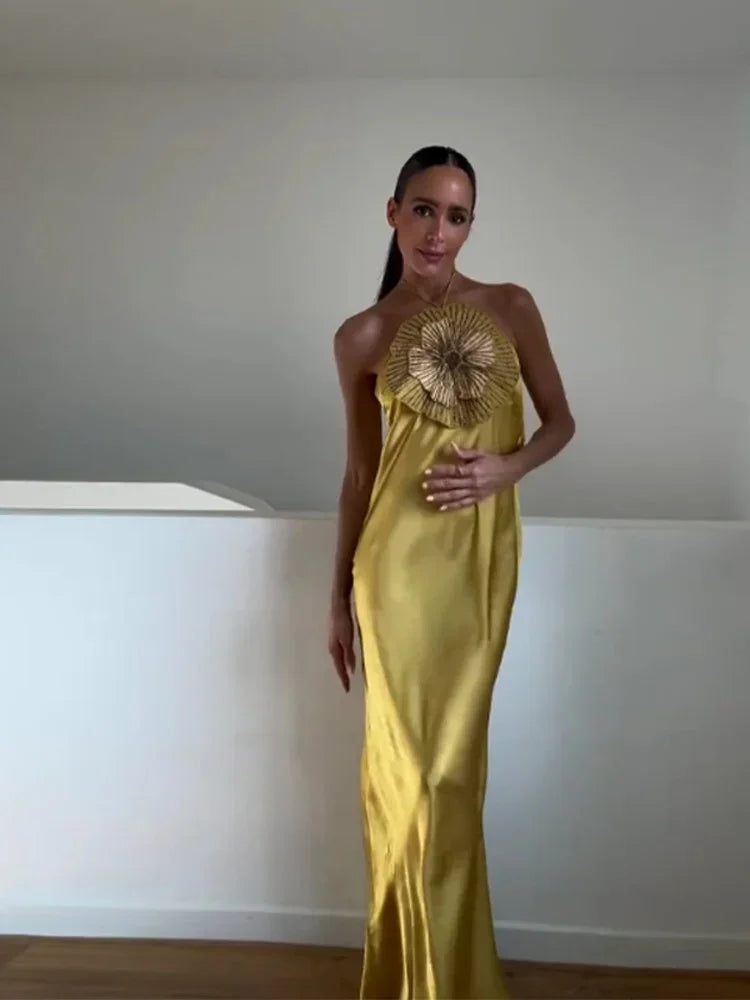 Elegante abito floreale 3d da donna sexy slim fit scollo all'americana senza maniche abiti da sera senza schienale 2025 abiti da donna per feste estive